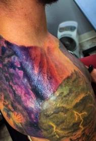 Niesamowity kolorowy wzór tatuażu błyskawicy na ramionach i plecach