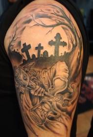 Arm eng donker graf met monster ghost tattoo patroon