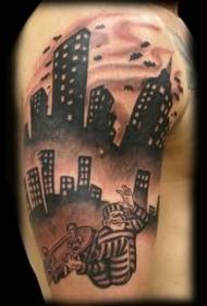 Велики црни затвореник и ноћни град тетоважа узорак