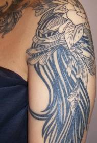 Shoulder black line flower tattoo pattern