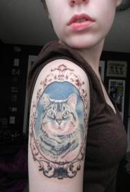 Arm colored cat portrait tattoo pattern