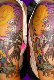 Arm värillinen zombie pari ja kurpitsa bat tatuointi malli