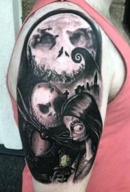 Zezë e zezë e stilit vizatimor vizatimor zombie model i madh tatuazhesh krah