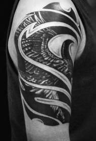 Simbol i mahnitshëm zi dhe i bardhë i mahnitshëm i kombinuar me modelin e tatuazheve të shpendëve