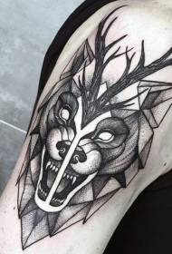 Голем стил на резба во црна зла волк и тетоважа на елени