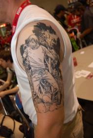 Grote zwarte manga-stijl man met zombie tattoo patroon