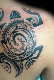 Hermoso patrón de tatuaje de tortuga polinesia negra