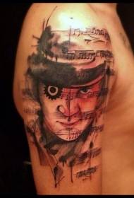 Big rameno muž portrét s hudbou noty noty tetovanie vzor