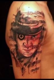 Ritratto di uomo grande braccio con note musicali modello tatuaggio tatuaggio spartiti