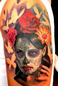 Iso käsivarsi kirkas kuolema tyttö ruusu tatuointi malli