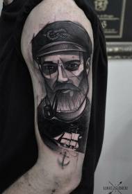 Stor arm skiss stil svart mustasch sjöman sjö tatuering mönster