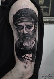 Big arm sketch style black mustache sailor tattoo pattern