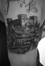 ذراع أسود رمادي نمط قلعة إلكتروني القرون الوسطى الوشم