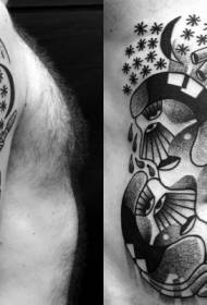 Црно-бели црно-бели кловн портрет тетоважа узорак трбушне и велике руке