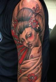 Modello di tatuaggio geisha dagli occhi grandi, splendidamente dipinto