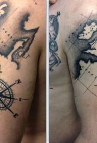 Grande mappa nautica nera con motivo tatuaggio bussola