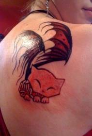 Modello di tatuaggio rosso gatto e ali