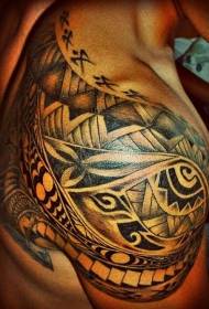 Реалдуу кара Polynesian орнамент плечо тату үлгүсү