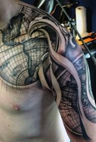 Pola oklopnog ukrašenog uzorka tetovaže crno sivog globusa