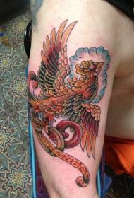 Big arm old school fairy flying phoenix bird multicolored tattoo pattern