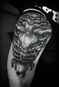 Big arm old school black and white human skeleton tattoo pattern