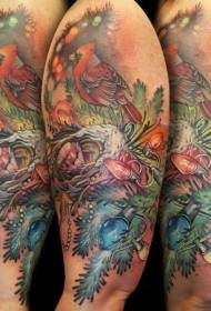 Big ruoko rwemashiripiti ruvara rwekrisimasi muti neye bird tattoo maitiro