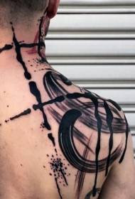 Tatuagem de linha de tinta decorativa preta simples no ombro