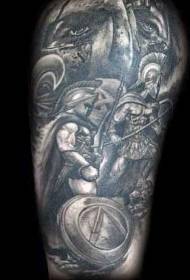 Divertido patrón de tatuaxe de gris negro temático guerreiro