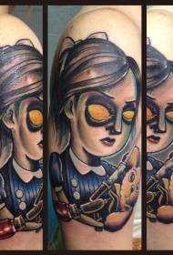 Braço divertido padrão de tatuagem menina má dos desenhos animados coloridos