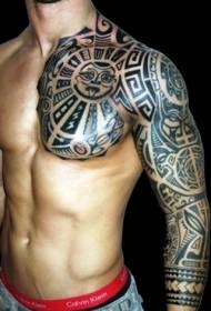 Polynesian style black and white arm tattoo pattern