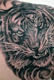 Modello di tatuaggio tigre arrabbiata in bianco e nero stile realistico posteriore