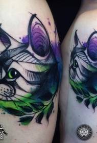 Modèle de tatouage de chat de style dessin animé coloré splash d'encre