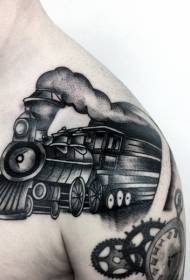 Váll rajzfilm fekete régi vonat tetoválás minta