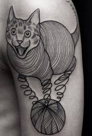 Crna ruka crne linije mačka lopta uzorak tetovaža