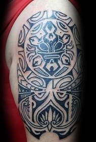 Didelės rankos juodo polinezietiško ornamento tatuiruotės raštas