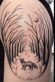 Braccio semplice volpe nera pungiglione e motivo tatuaggio foresta