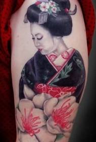 Big arm e pentiloe geisha ka lipalesa tsa tattoo