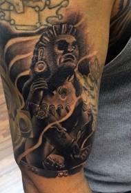 Didelės rankos drovus juodo demono genties statulos tatuiruotės modelis