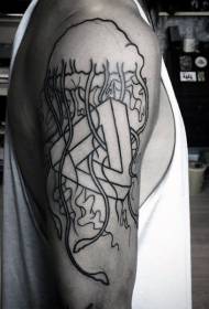 Méduse simple ligne noire à gros bras avec motif de tatouage de symbole