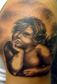 Класични узорак тетоваже малог анђела са великом руком