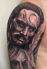 Braccio misterioso uomo in stile grigio nero con motivo tatuaggio simbolo della luna