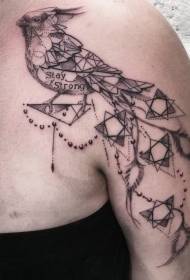 Schouder magische zwarte prik brief vogel geometrische tattoo patroon