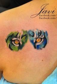 Zadní modré a zelené tygří oko tetování vzor