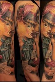 ຮູບແບບ tattoo clown ການສູບຢາທີ່ຫນ້າຕື່ນຕາຕື່ນໃຈ