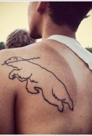 Simple black line bear tattoo pattern on the back