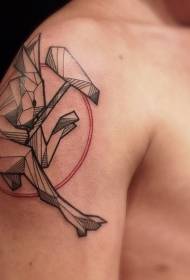 Big arm carving style black geometric paper rabbit tattoo pattern