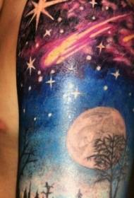 Arms beautiful colored night sky and tree tattoo pattern