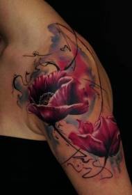 Bibigat na matamis na makulay na pattern ng tattoo ng bulaklak ng bulaklak