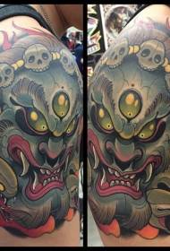 Arm âlde skoalle cartoon kleurde kwea monster mei slang tattoo patroan