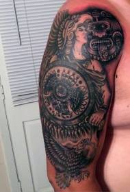 Velké rameno staré školy černý kmenový válečník štít a orel tetování vzor